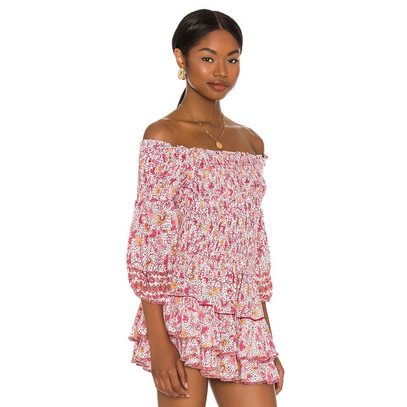 Poupette St Barth Ariel Smocked Blouse Top Pink Clary Size M/L - Picture 2 of 6